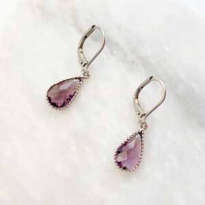 Amethyst Pear Earrings Silver